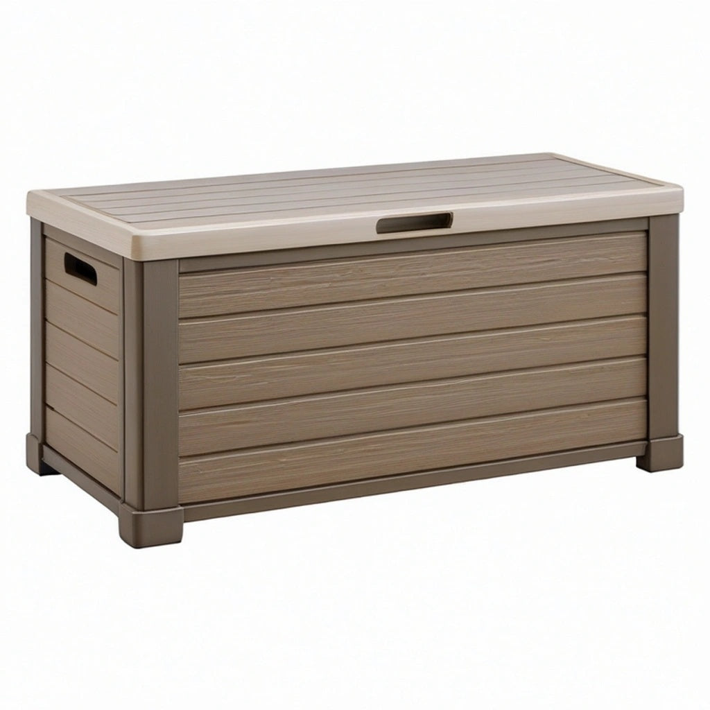 Skrzynia ogrodowa 120 x 55 x 60 cm z tworzywa taupe do przechowywania - nowoczesna
