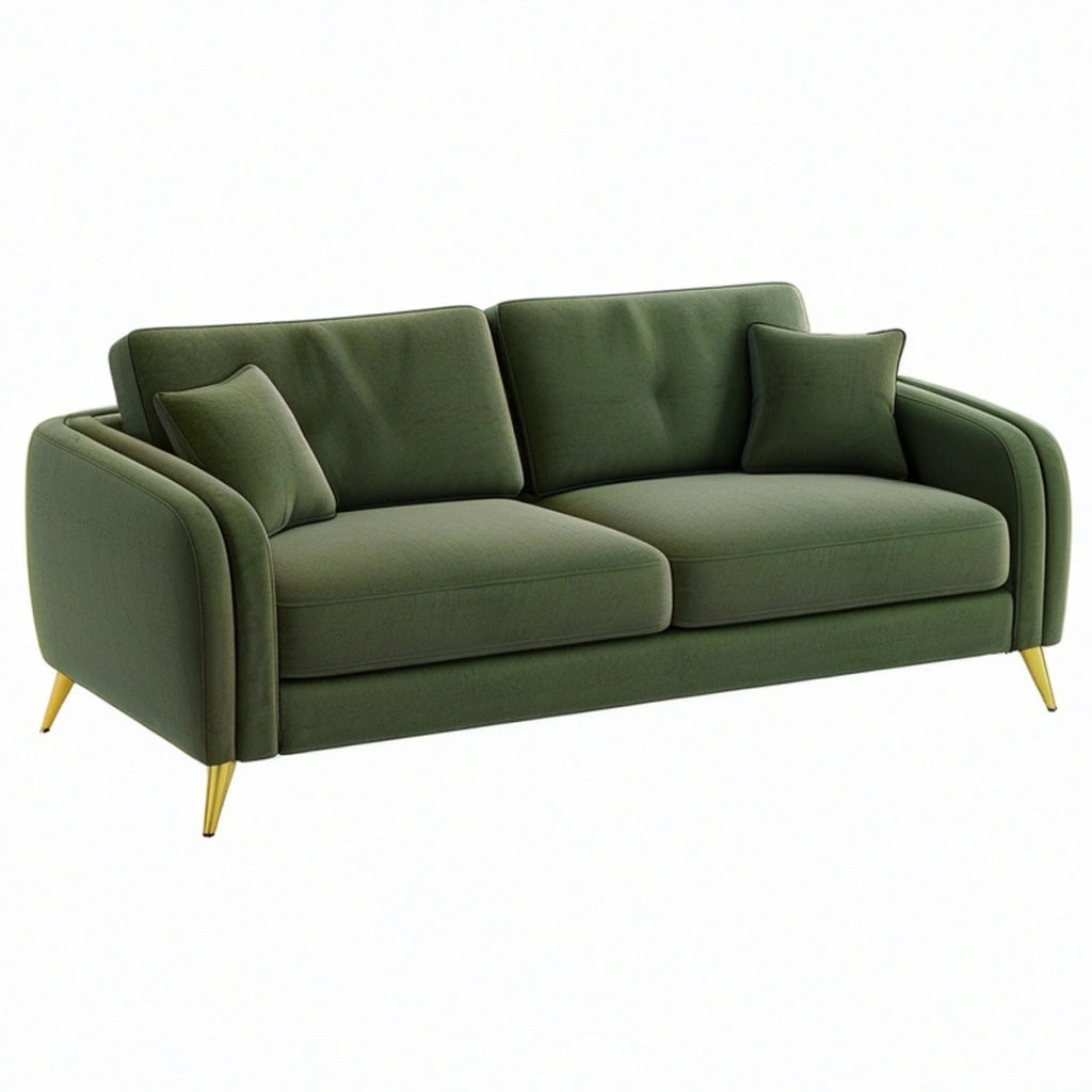 Sofa dwuosobowa 170 x 85 x 82 cm z zieloną tapicerką welurową i metalowymi nogami - nowoczesna