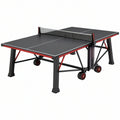 Stół do tenisa stołowego 274 x 152.5 x 76 cm czarno-czerwony metalowy składany na kółkach