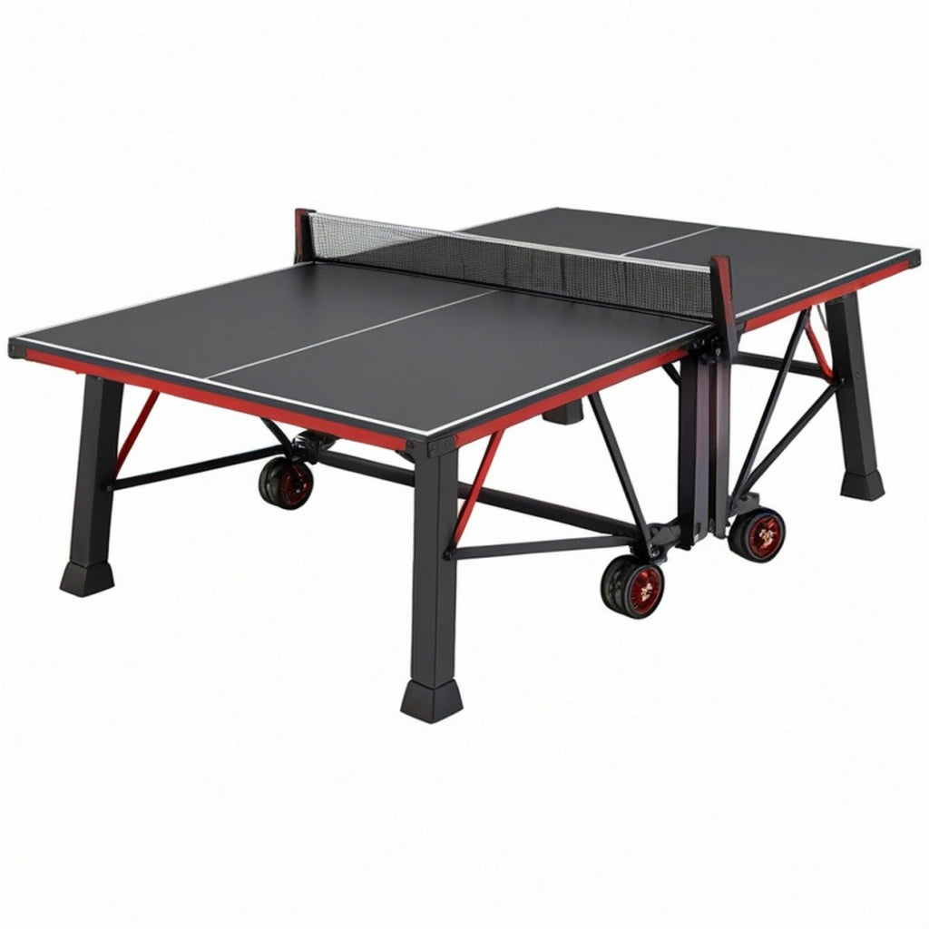 Stół do tenisa stołowego 274 x 152.5 x 76 cm czarno-czerwony metalowy składany na kółkach