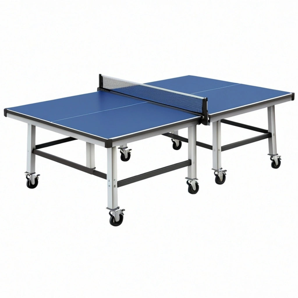 Stół do tenisa stołowego 274 x 152.5 x 76 cm z płytą MDF niebieski składany na kółkach