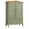 Szafa 100 x 55 x 190 cm z drewna zielona dwudrzwiowa w stylu prowansalskim