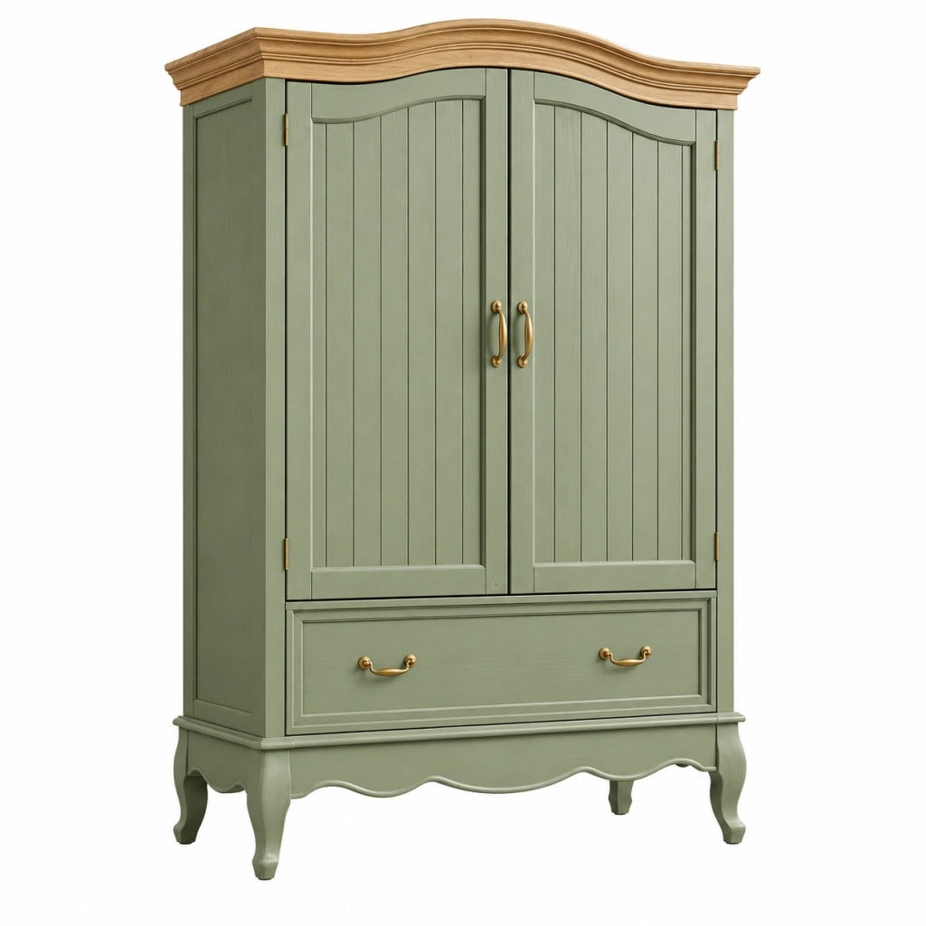 Szafa 100 x 55 x 190 cm z drewna zielona dwudrzwiowa w stylu prowansalskim