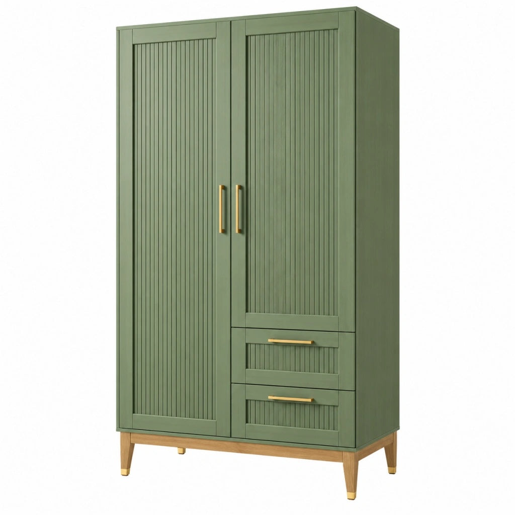 Szafa 100 x 50 x 200 cm zielona z płyty meblowej z szufladami w stylu retro