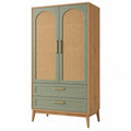 Szafa 90 x 45 x 190 cm z plecionką rattanową zielona drewniana w stylu retro