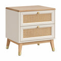 Szafka nocna 45 x 40 x 55 cm kremowa z drewnem i plecionką rattanową - 2 szuflady w stylu retro